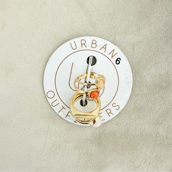 NWT Urban Outfitters Gold Natural Color Stone Ring Set, Size 6 - Picture 1 of 3